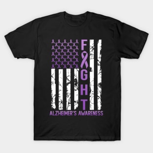 Alzheimer's Awareness Month Day USA Flag Ribbon Purple T-Shirt